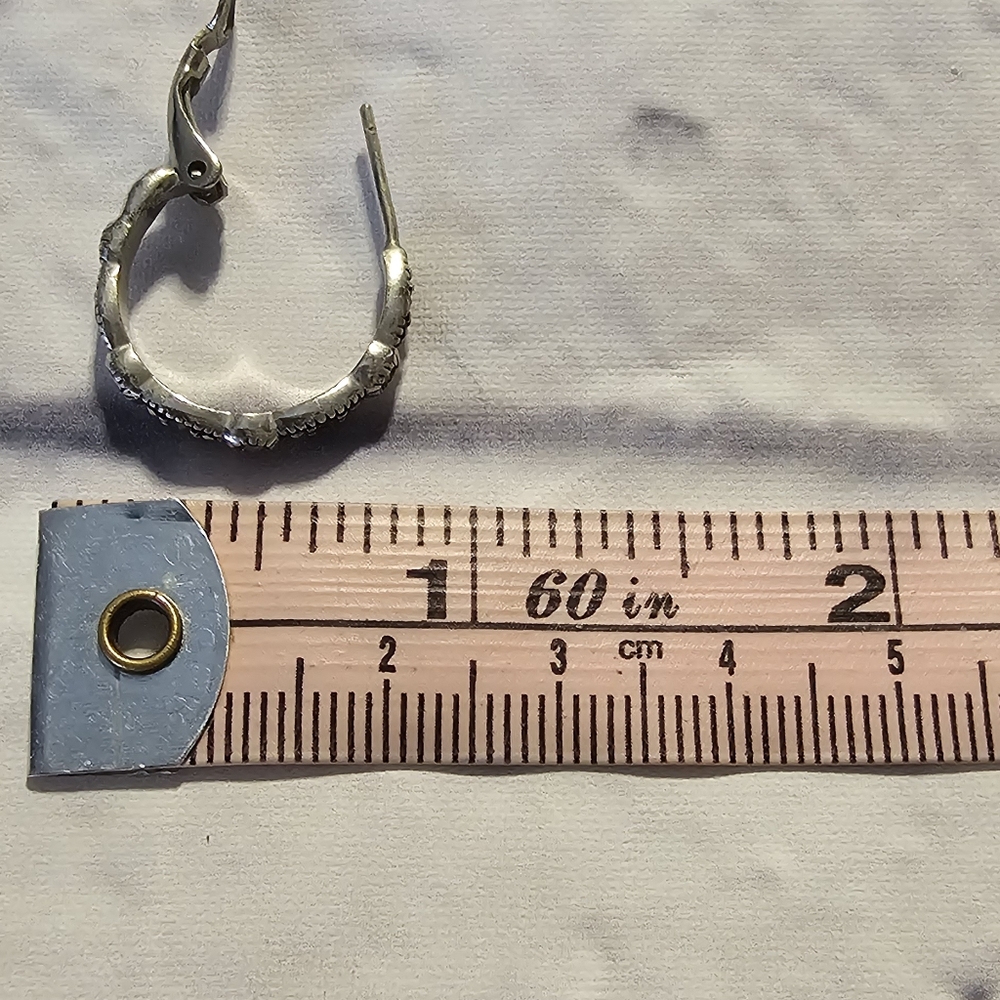 Sterling Silver Marcasite Hoop Earrings - Picture 4 of 4